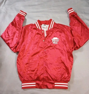 Pizza Hut Bomber Jacket Adult M Red Shiny Satin Homeslice Rare Promo - Image 1 of 4