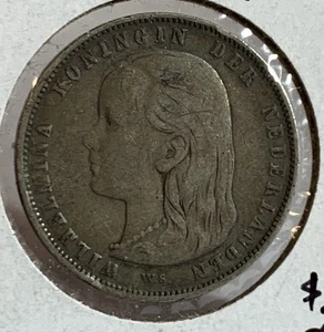Netherlands - 1 Gulden 1892 - Wilhelmina, Silver XF - Picture 1 of 2