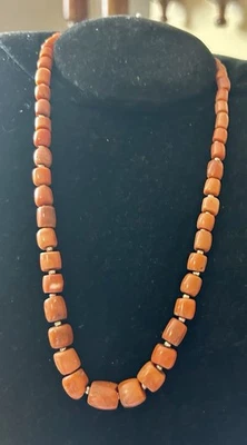 Old Italian Natural peach Coral Beads Strung With Silver Beads And Silver Clasp - Image 1 of 4
