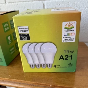 Yaoheng LED A21 Light Bulbs 19W 2300lm E26 Base 4 Pack Non-Dimmable Energy Saver - Picture 1 of 5