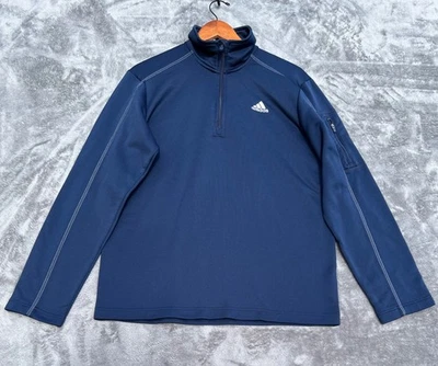 Jaqueta Adidas Masculina Média Azul 3 Listras Decote Simulado 1/4 Zíper Pista de Golfe Athleisure - Imagem 1 de 4