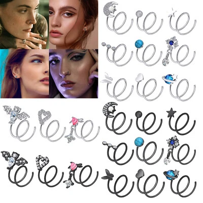 Pair Double Hoop Nose Ring for Single Piercing Spiral Nose Rings Lip Earring 20G - Image 1 of 4