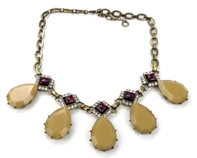 Anthropologie Acrylic & Glass Rhinestone Statement Bronze Tone Necklace - Image 1 of 4