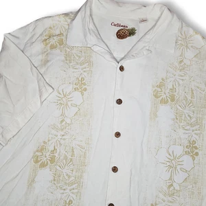 Camisa hawaiana grande caribeña para hombre blanca seda rayón floral manga corta campamento - Imagen 1 de 5