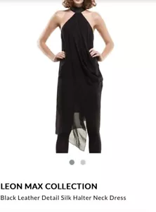 Leon Max Halter Neck dress Limited Edition 100% Silk Black Size Medium ( UK 10 ) - Picture 1 of 19