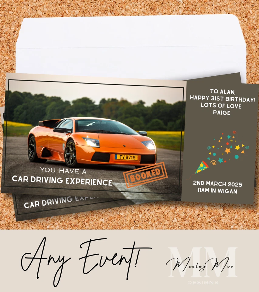 NEWHOUSE LABELS Car Driving Personalised Experience Gift Ticket Event Voucher Keepsake Birthday