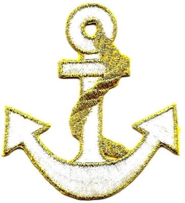 ANCHOR WHITE AND GOLD Iron On Patch Nautical - Image 1 of 3