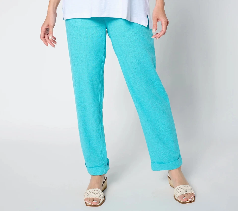 Denim & Co. Naturals Linen Blend Straight Leg Pant-Blue-Petite XL-NEW-A647756 - Image 1 of 1