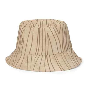 Reversible Bucket Hat Beige Brown Tree Sketch Lines - Picture 1 of 10