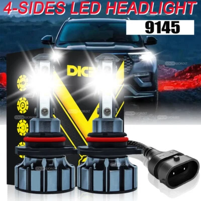 2X 4-Sides 9145 9140 H10 LED Headlight Fog Light Bulb 120W 6000K Super White Kit - Image 1 of 4