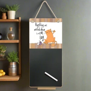 Cat Themed Hanging Chalkboard Message Board Funny Quote, Kitchen or Office Decor - Picture 1 of 5