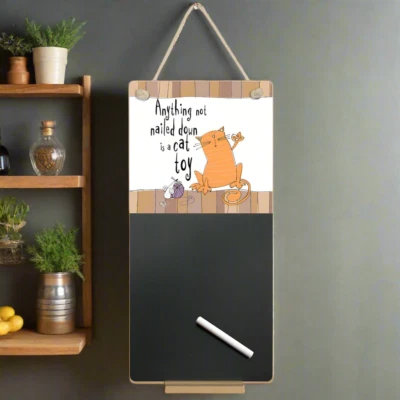 Cat Themed Hanging Chalkboard Message Board Funny Quote, Kitchen or Office Decor - Image 1 of 4