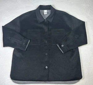 Banana Republic Double Faced Shirt Jacket Womens XL Black Grey Wool Reversible - Picture 1 of 11