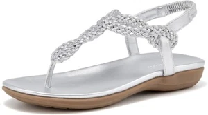 Women's Braided T-Strap Thong Sandals, Low Wedge, Arch Support, Dressy Slip-On - Picture 1 of 6