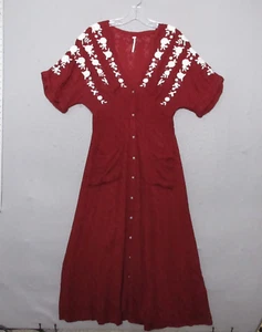 Vestido Free People XS Bordado Midi Bolsillo Manga Dolman Boho Festival Casa de Campo - Imagen 1 de 12