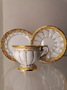 Taza de moca Meissen en forma de X cubierta 3 piezas taza de oro sunk UT plato - Imagen 1 de 14