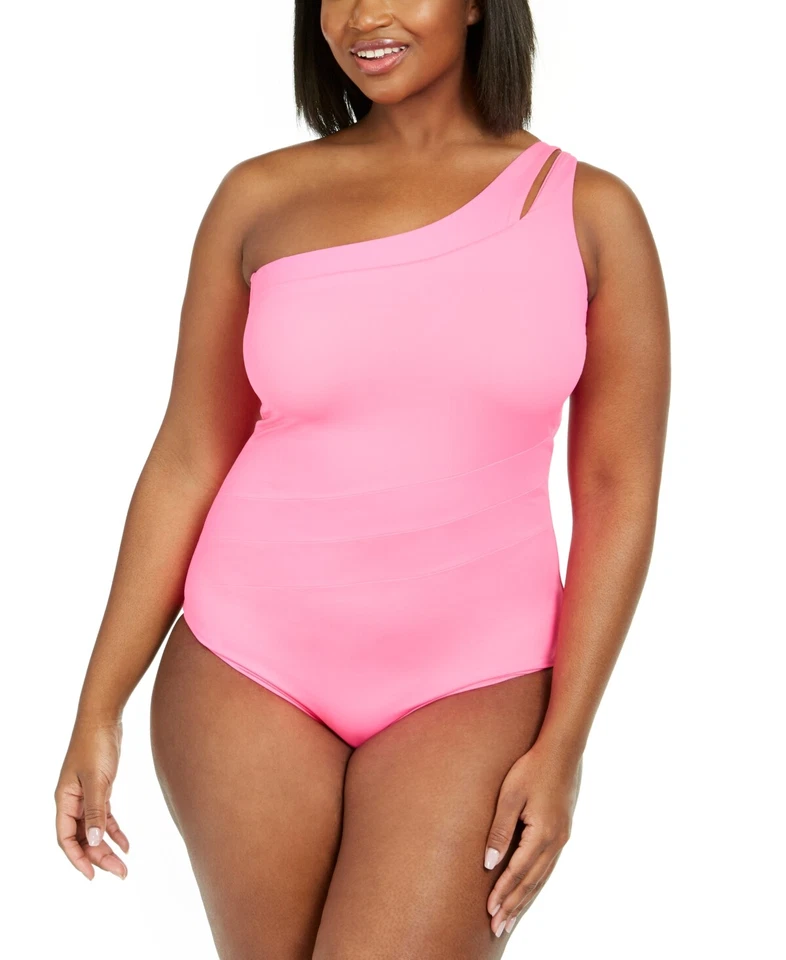 Becca 283369 Trendy Plus Size Color Code One-Shoulder One-Piece Swimsuit 2X - Image 1 of 1