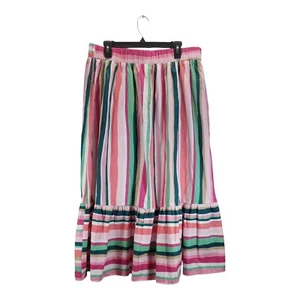 Lane Bryant Womens 14/16 Pink Green Striped Skirt Ruffle Hem NWT Cotton Spandex - Picture 1 of 7