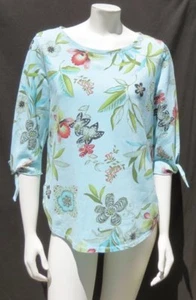 HOT COTTON USA Blue Floral Print Lightweight French Terry Sweatshirt Top size M - Picture 1 of 5