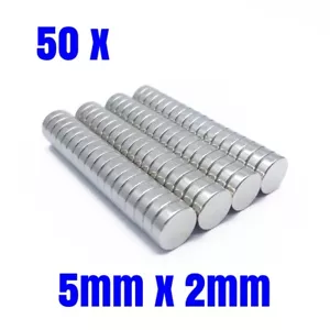 50 x Rare Earth Magnet 5mm x 2mm Disc round Neo craft hobby fridge magnets - Picture 1 of 2