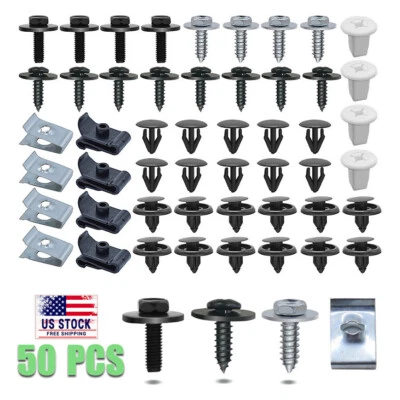 50X Clips Coche Tornillos Pernos Retenedores Sujetor Tuerca Pasador Remache Parachoques Guardabarros Motor Foto 1 de 4