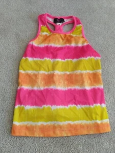 Zone Pro Girls Athletic Beach Tank Top Pink Yellow Orange Striped Medium 7/8 - Picture 1 of 12