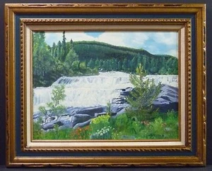 River Tiered Waterfall 18x24  Loretta C Landscape Original Painting Framed Art - Picture 1 of 10