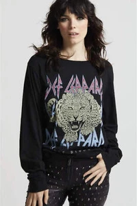 Recycled Karma "Def Leppard Love Bites" Long Sleeve Graphic Tee in Black NWT - Picture 1 of 3