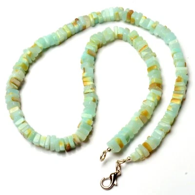 Natural Blue Opal Gems 6 mm Size Square Heishi Shape Beads 16.5" Necklace - Image 1 of 4