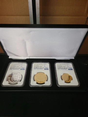 2019 T.Da Cunha - Gold Anniversary 3 coin set NGC PF70 UC in box with COA Cover