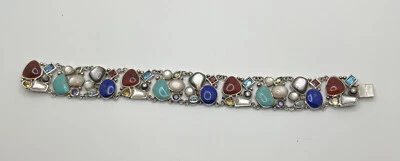 Ross Simons 925 LT Multi Gemstone Sterling Silver Bracelet 52g Turquoise 8.25” - Image 1 of 4