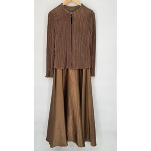 Vintage Cachet 2 Piece Bronze Chocolate Beaded Maxi Dress Size 12 Evening Formal - Picture 1 of 13