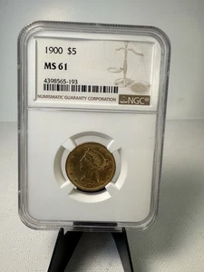 1900 $5 NGC MS 61 Liberty Head Gold Half Eagle - Picture 1 of 9