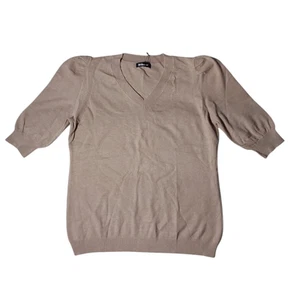 Women's Size L Tan Super Soft V-Neck Short Sleeve Sweater FREE S&H - Picture 1 of 2