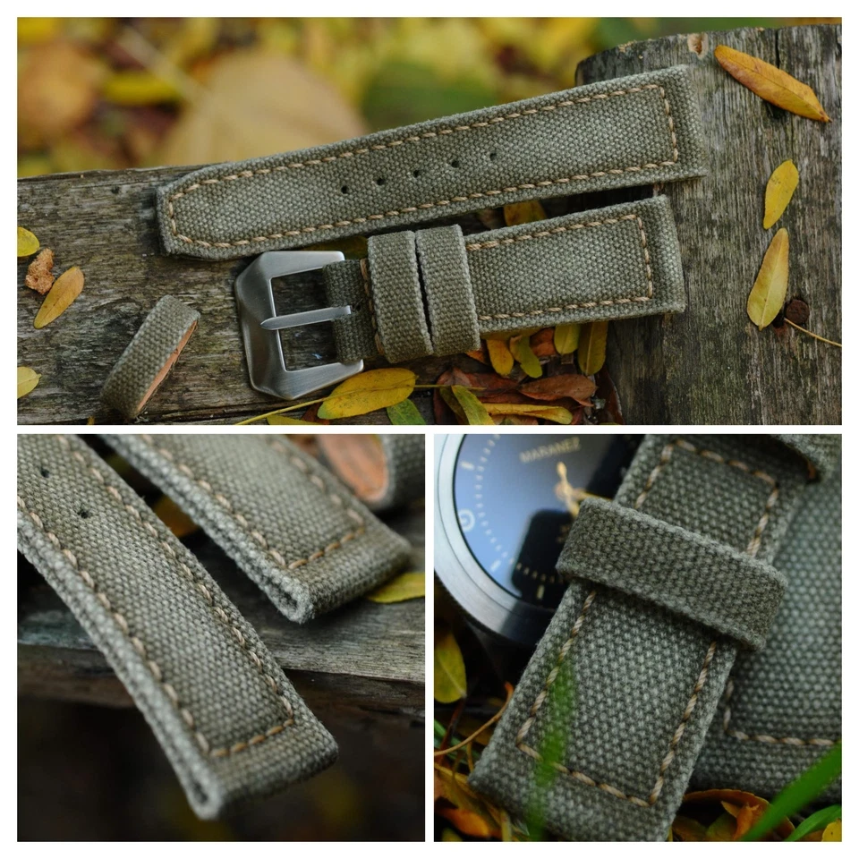 Correa de reloj de lona artesanal resistente de 26 mm verde oliva *listo para usar *pagado en EE. UU. Foto 1 de 4