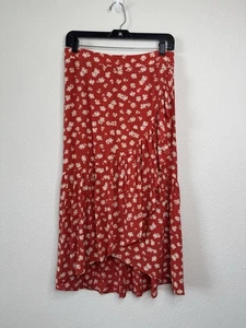 Madewell Tiered Ruffle Red Floral Midi Skirt 8 Asymmetrical Fairy Flowy Y2K NWT - Picture 1 of 6