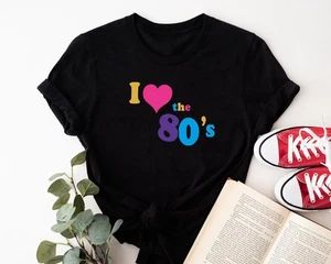 I Love 80s T-Shirt 80's Party 1980s Fancy Dress Costume Gig Concert Women Top - Picture 1 of 9
