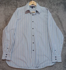 Tommy Hilfiger Mens Shirt Large Blue Striped 80's 2 ply Fabric 100% Cotton - Picture 1 of 13
