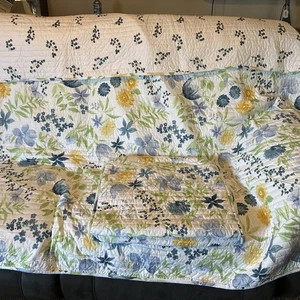 Cynthia Rowley King Size Tagesdecke & 2 Kissenbezüge blau gelb grün Blumen Quilt - Bild 1 von 10