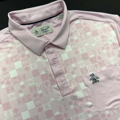 Penguin Short Sleeve Chest Pocket Logo Polo Shirt Men L Pink - Image 1 of 4