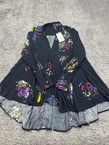 Free People Top Women Small Field Of Butterflies Floral Hi Low Tunic Dress NWT - Picture 1 of 10