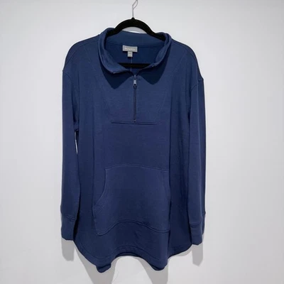 STYLE & CO Yummy Fleece Dark Blue Quarter Zip Pullover Sweatshirt Women's XL NEW - Image 1 of 4