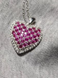 New Lab Created Ruby and Sterling Silver Pendant And18 Inch Chain - Picture 1 of 13