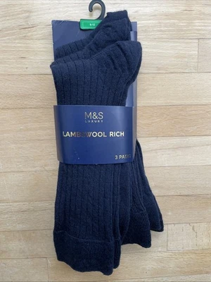 M and S Autograph Lambswool Rich Mens Socks UK Size 9-12 3 Pairs Blue