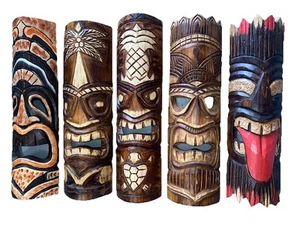 SET OF 5 20" TIKI MASK HAWAIIAN WALL ART ISLAND HOME DECOR BAR TROPICAL - Picture 1 of 1