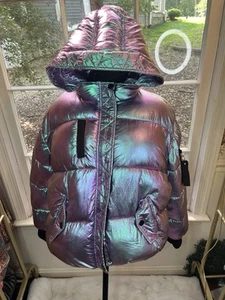 Fashion Nova Texture Me Latex Puffer Jacket SZ X Large Multicolored - Picture 1 of 8