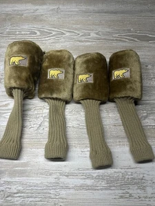 Set copricapo vintage Golden Bear Club peluche marrone con logo - stile calza - Foto 1 di 13