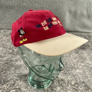 Vintage Mickey Mouse Hat Cap Mens Snapback Red 80s 90s Logo Embroidered Spellout - Picture 1 of 13