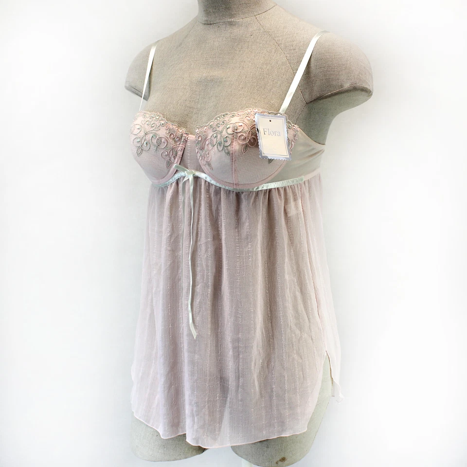 Flora Nikrooz Rosa Babydoll Coqueta Chemise y Panty Correas Ajustables XL Y2K Foto 1 de 4