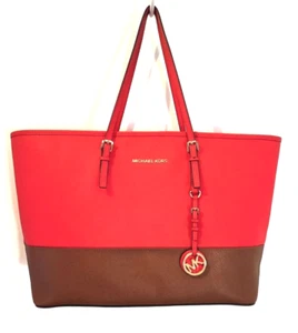 Michael Kors Jet Set Tote Colorblock Heritage Handbag Orange Brown XL Shopper EC - Picture 1 of 12
